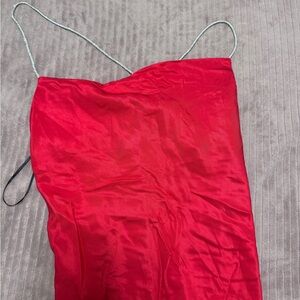 Red Satin top with Rhinestone Straps